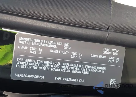 2024 Lucid Air Pure from USA, damaged, VIN 50EA1PGA6RA006204